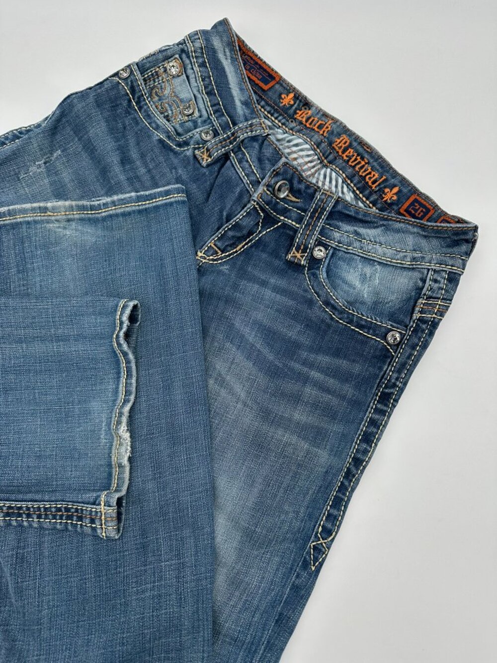 Rock Revival Women's Christina Boot Cut Distressed Jean Size 26 Medium Wash